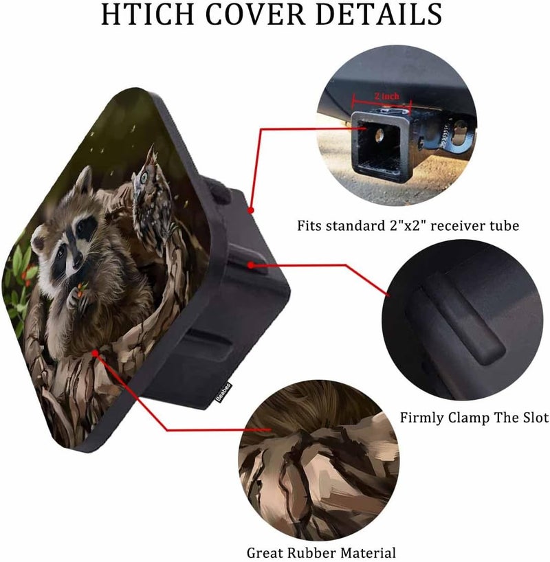 Beabes Raccoon 2" Hitch Cover Forest Animal Berries Owl Raccoon Hitch Tube Covers Keep Trailer Hitch Receiver Tube Clean and Protected for Sedans Tractors Trucks Cars - Image 3